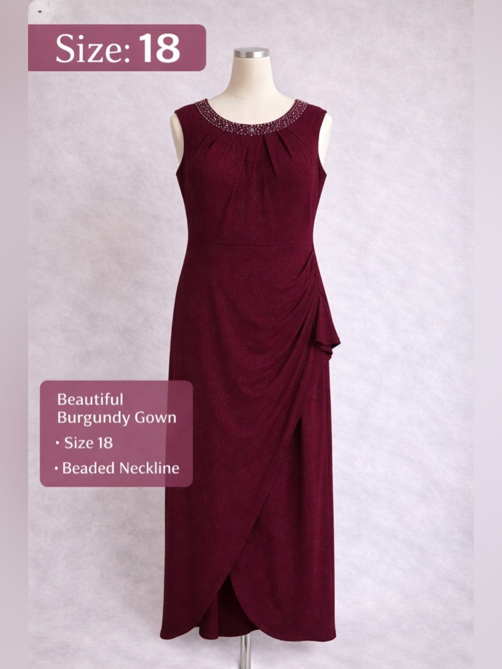 Burgundy Beaded Neckline Midi Dress